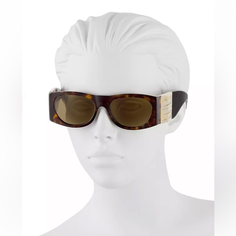 GIVENCHY GOLD LOGO BROWN SUNGLASSES. 4G 56MM Rectangular Sunglasses. - Picture 4 of 11